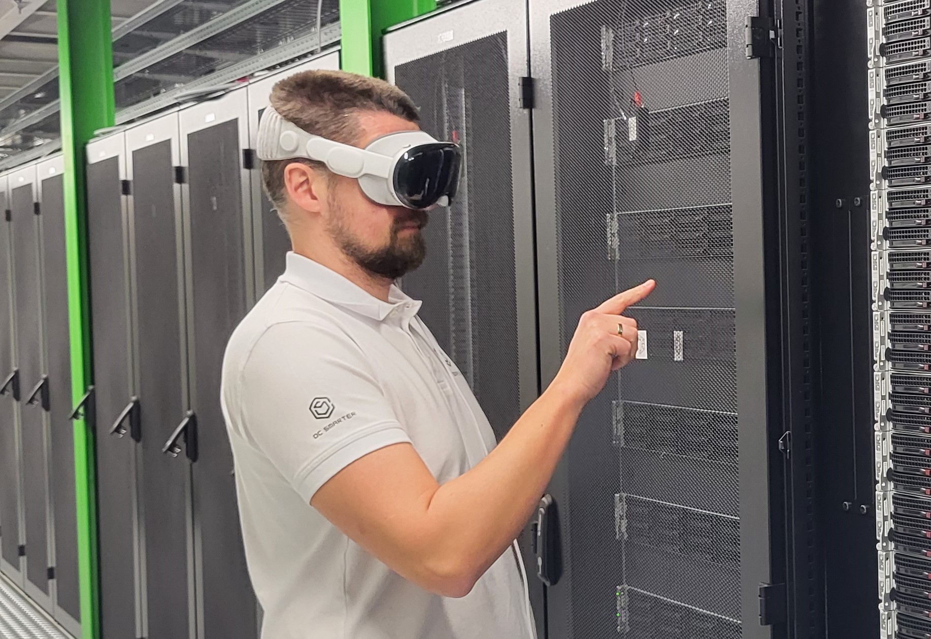 Interactive use of Apple Vision Pro glasses with DC Vision software in a data center.